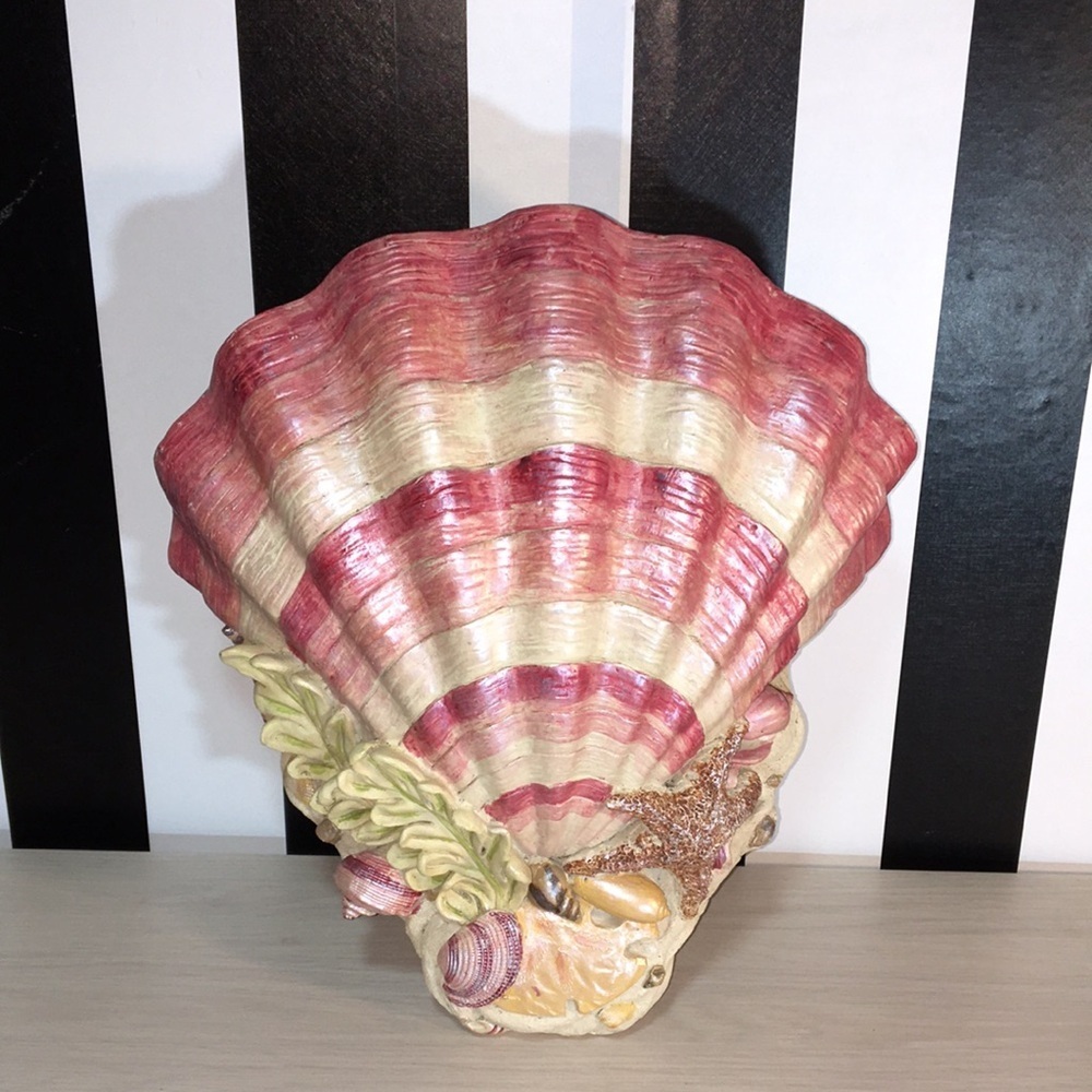 Vintage Large Plaster Shell Planter For Wall Coastal Nautical Beachy Home Decor